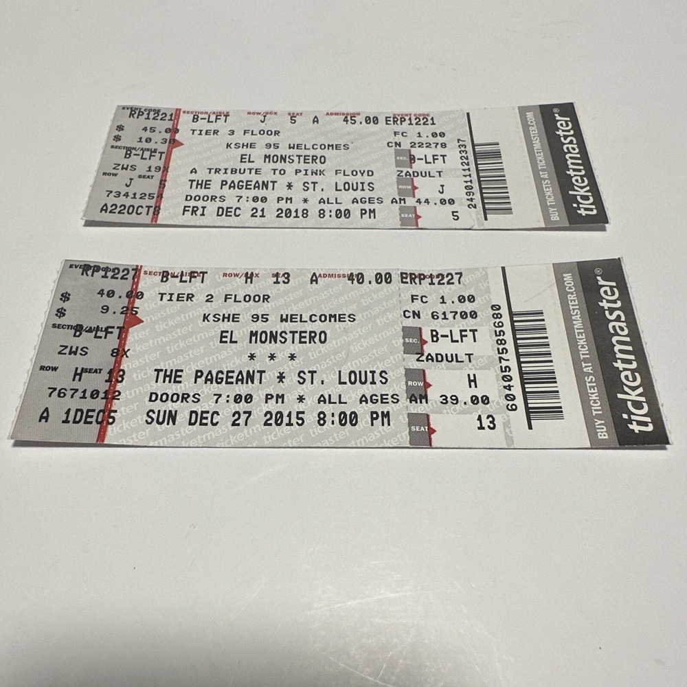 El Monsters Ticket Stub St. Louis 2015 & 2018 Ticket Stub